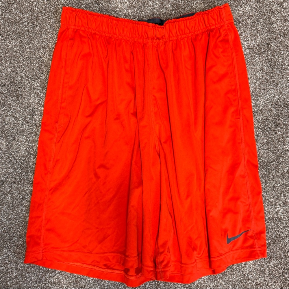 Nike Men's Orange Dri-Fit Athletic Shorts with Swoosh
